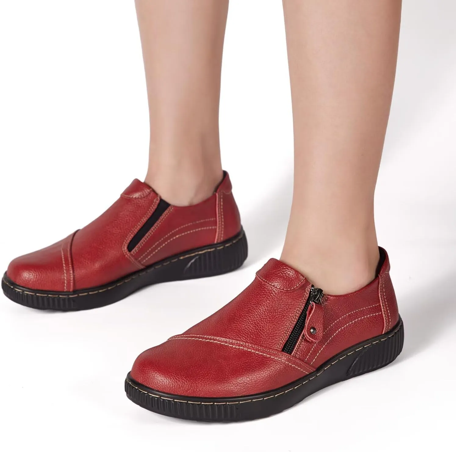 Women Casual Slip on Leather Loafers Dress Walking Shoes