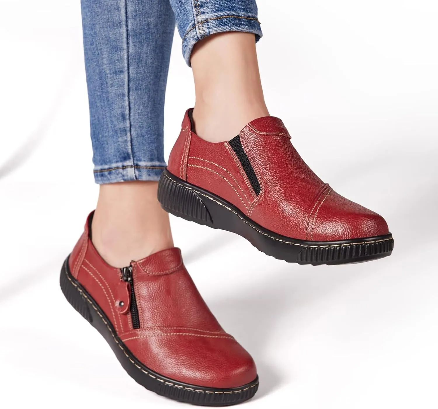 Women Casual Slip on Leather Loafers Dress Walking Shoes