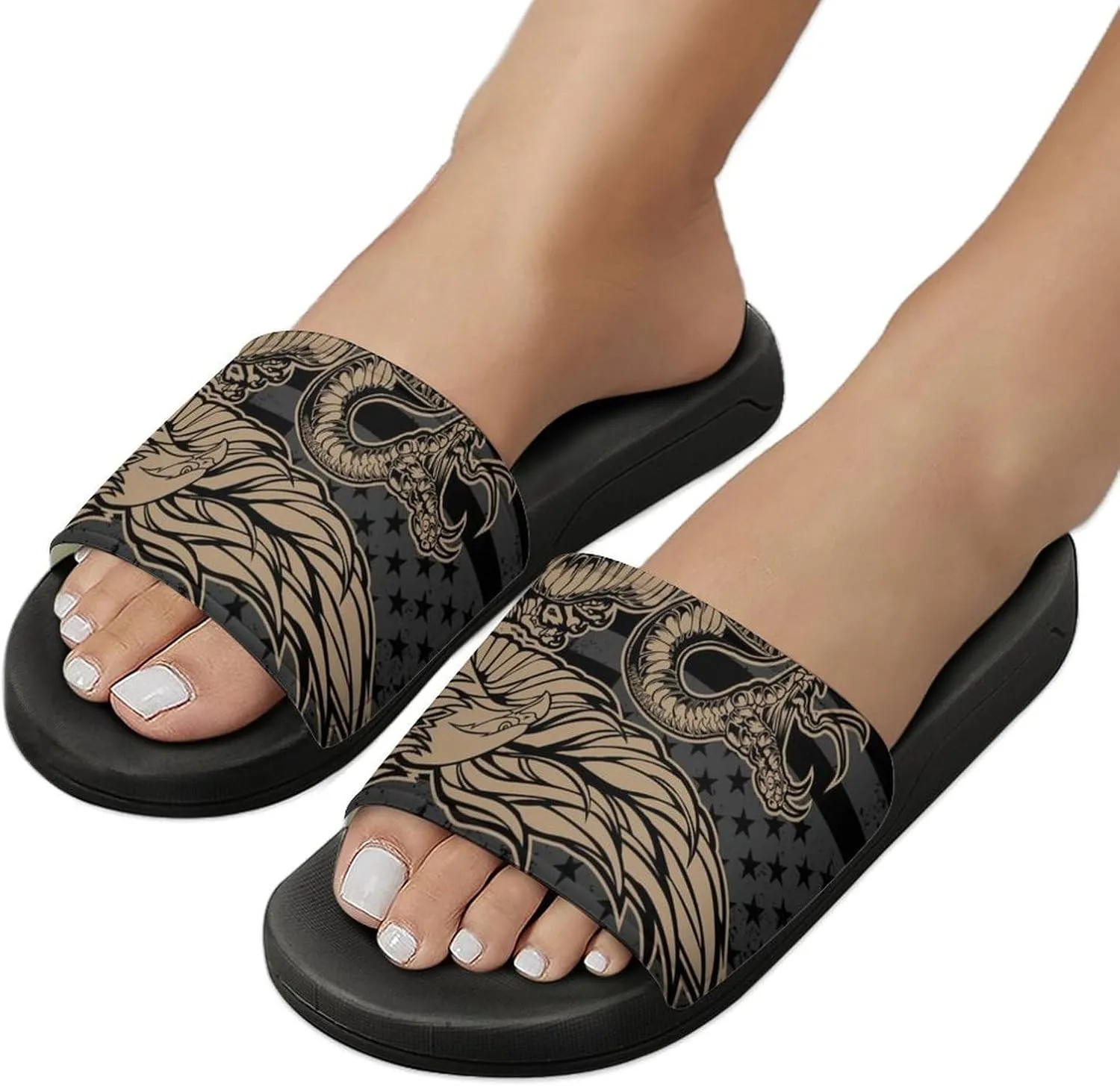 Women Men Slide Slippers Sandals Shower Home Beach House Shoes Gifts, Snake And Eagle Flag USA America