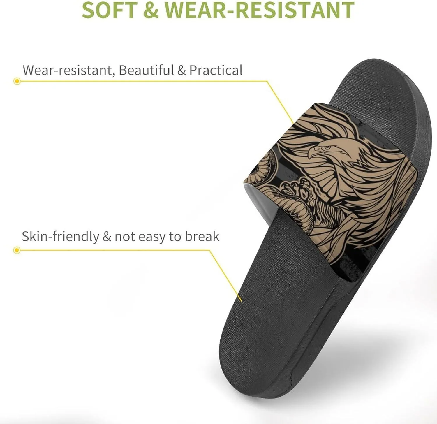 Women Men Slide Slippers Sandals Shower Home Beach House Shoes Gifts, Snake And Eagle Flag USA America
