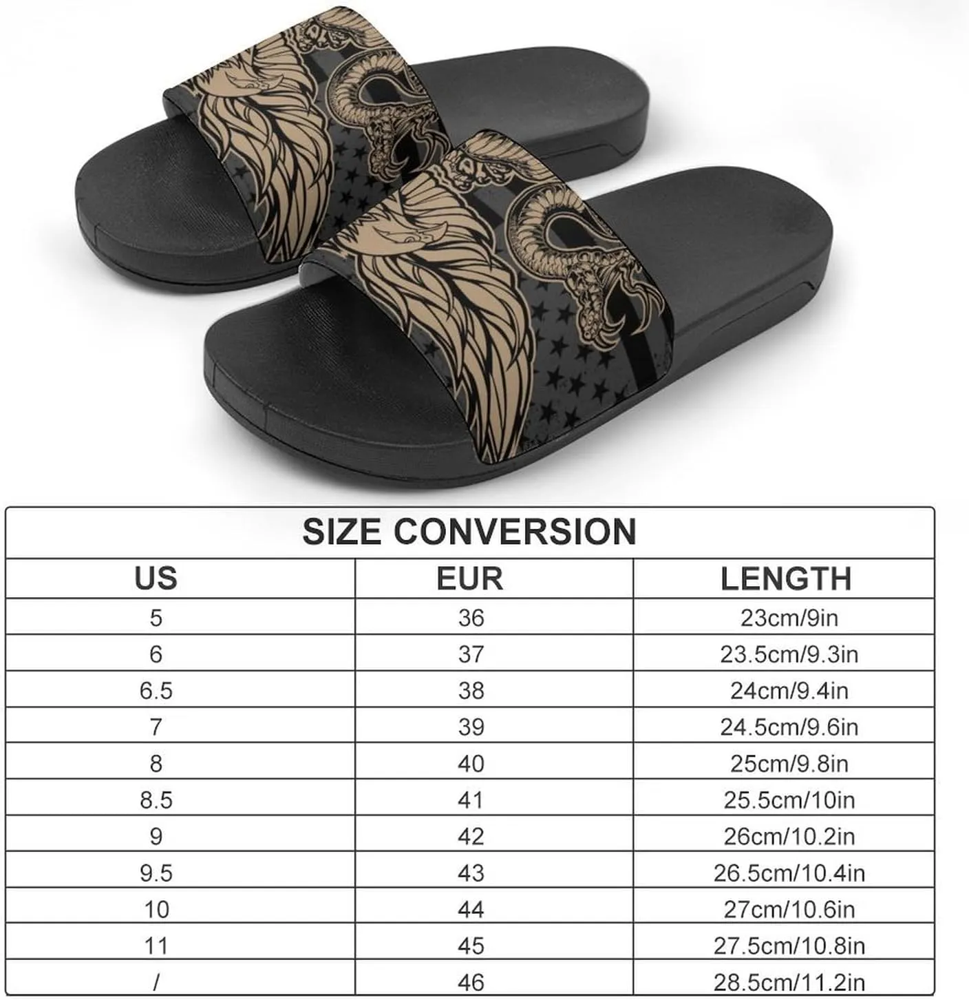 Women Men Slide Slippers Sandals Shower Home Beach House Shoes Gifts, Snake And Eagle Flag USA America
