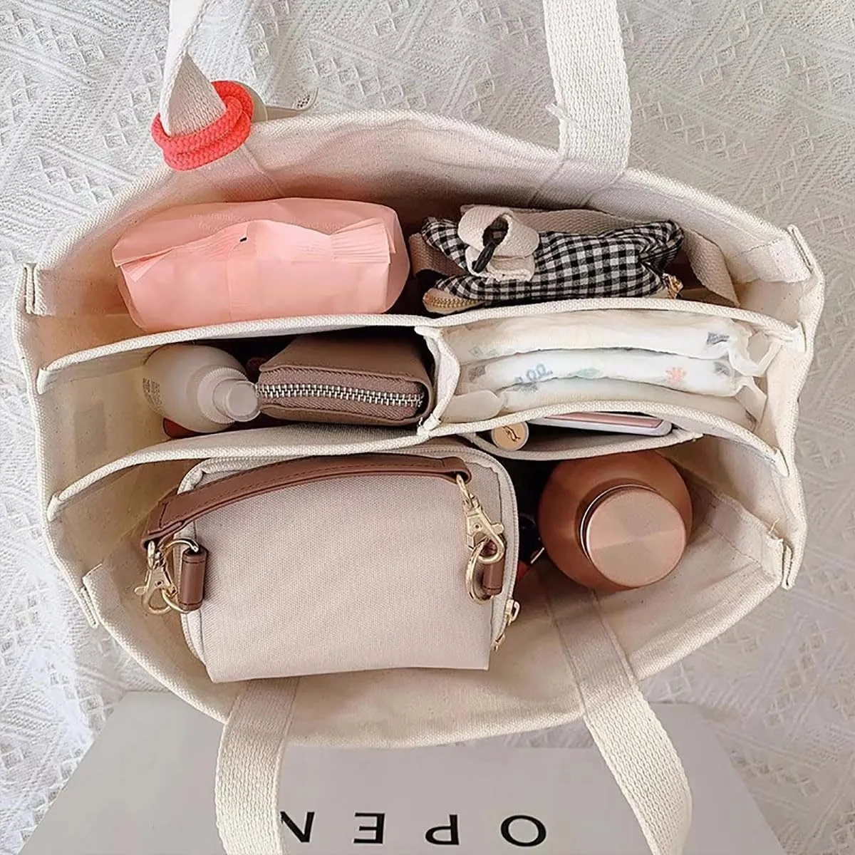 Women Multi-pocket Canvas Tote Bag Large Capacity Shoulder Crossbody Handbag With Compartments
