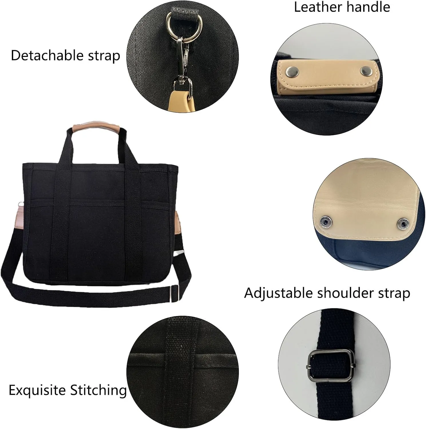 Women Multi-pocket Canvas Tote Bag Large Capacity Shoulder Crossbody Handbag With Compartments