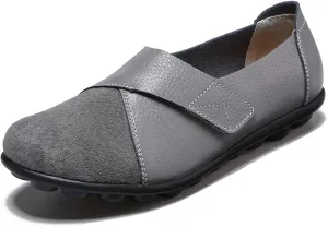 Women Premium Ultra Soft Orthopedic Flats Loafers Leather Slip on Soft Bottom Non-Slip Adjustable Easy On Comfy Large Size Moccasins Walking Dotmalls Shoes (Grey,8,Women,8)