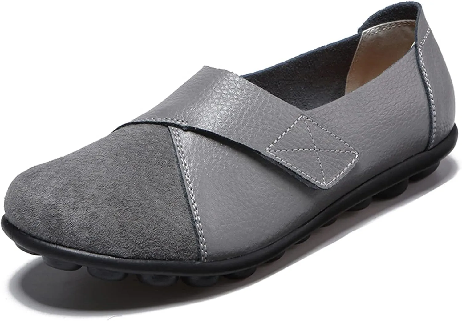 Women Premium Ultra Soft Orthopedic Flats Loafers Leather Slip on Soft Bottom Non-Slip Adjustable Easy On Comfy Large Size Moccasins Walking Dotmalls Shoes (Grey,8,Women,8)