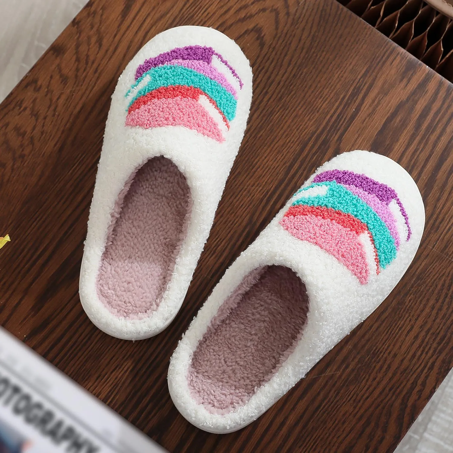 Women Retro Colorful Books Slippers Plush Warm House Slippers,Casual Home Shoes Soft Plush Slip-on Slippers Outdoor Indoor Bedroom Shoes