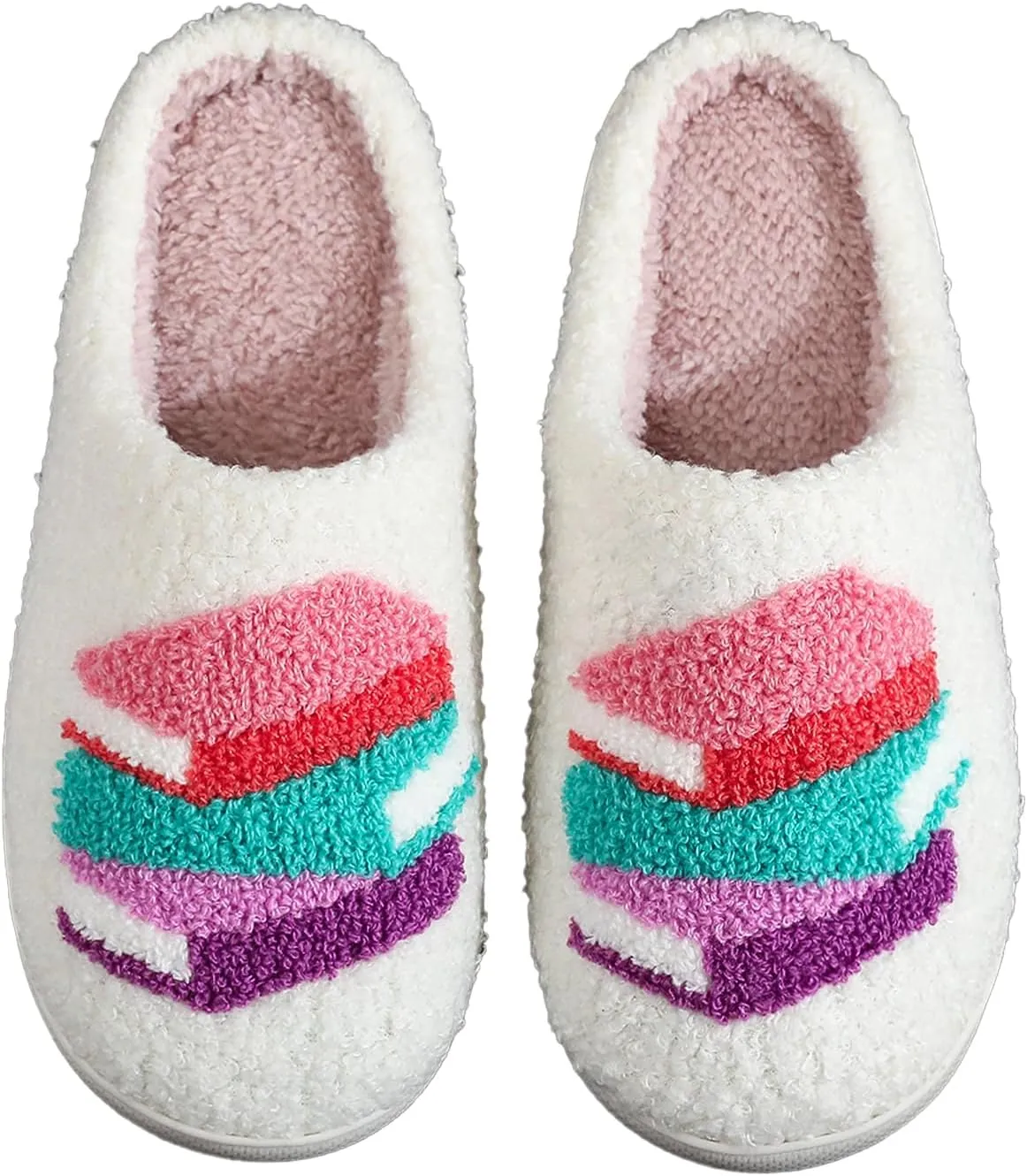 Women Retro Colorful Books Slippers Plush Warm House Slippers,Casual Home Shoes Soft Plush Slip-on Slippers Outdoor Indoor Bedroom Shoes