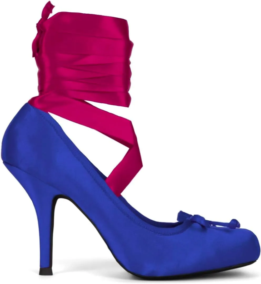 Women Satin Ballet High Heels Bow Round Toe Stiletto Heel Pumps Strappy 4 inch Stiletto High Heel Ballet Shoes Bow Slip On Dress Shoes Cross Strap Elegant Sexy 4-11 M US