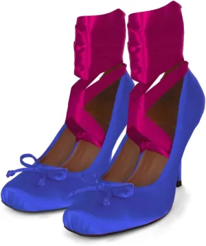 Women Satin Ballet High Heels Bow Round Toe Stiletto Heel Pumps Strappy 4 inch Stiletto High Heel Ballet Shoes Bow Slip On Dress Shoes Cross Strap Elegant Sexy 4-11 M US