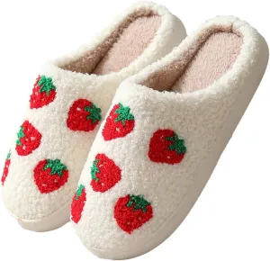 Women Slippers Cute House Slippers Strawberry Slippers Comfy Soft Bedroom Shoes Warm Fuzzy Slip-On Slippers Indoor Non-slip Plush Bedroom Slippers, E-24TX001