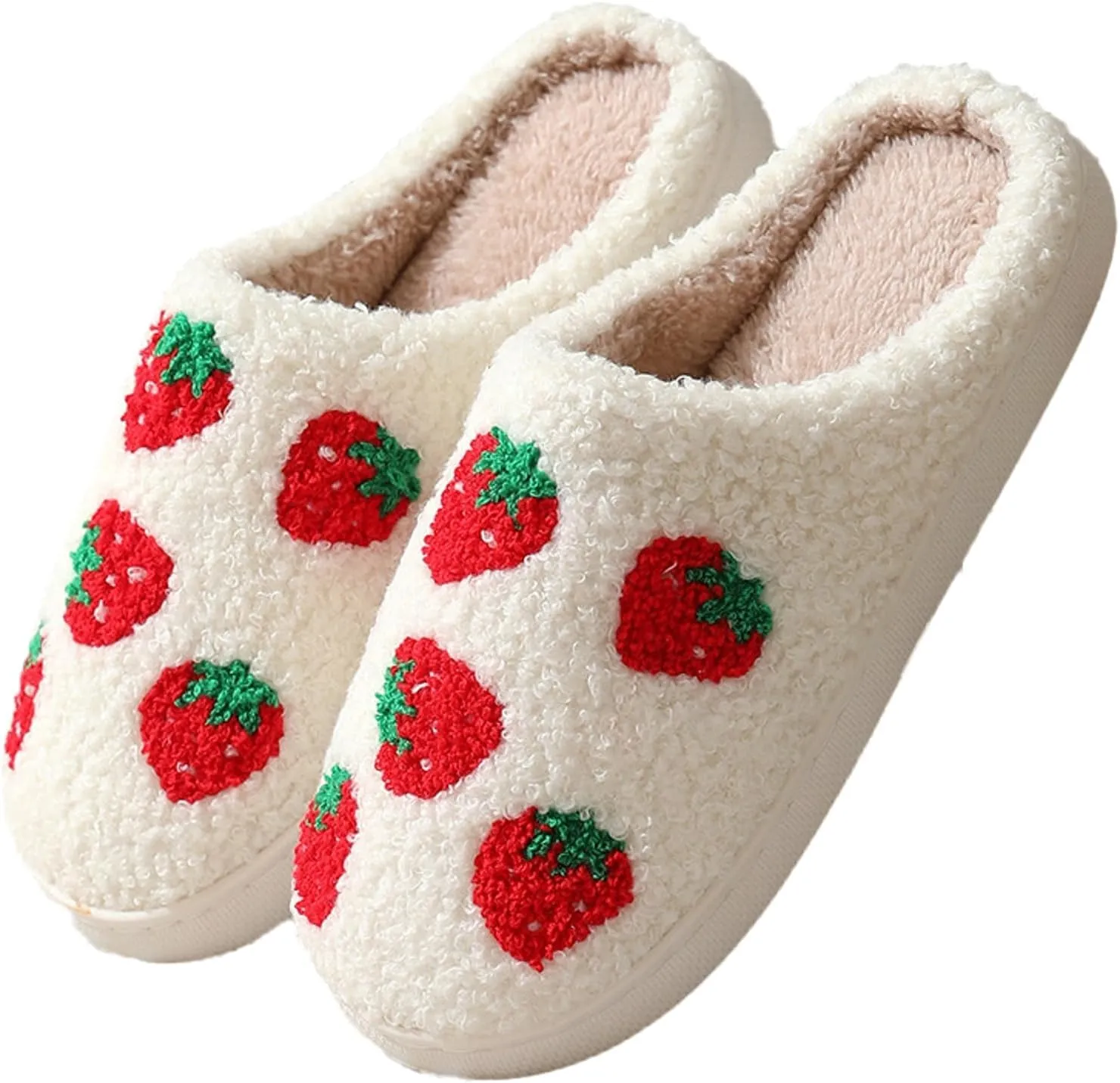 Women Slippers Cute House Slippers Strawberry Slippers Comfy Soft Bedroom Shoes Warm Fuzzy Slip-On Slippers Indoor Non-slip Plush Bedroom Slippers, E-24TX001