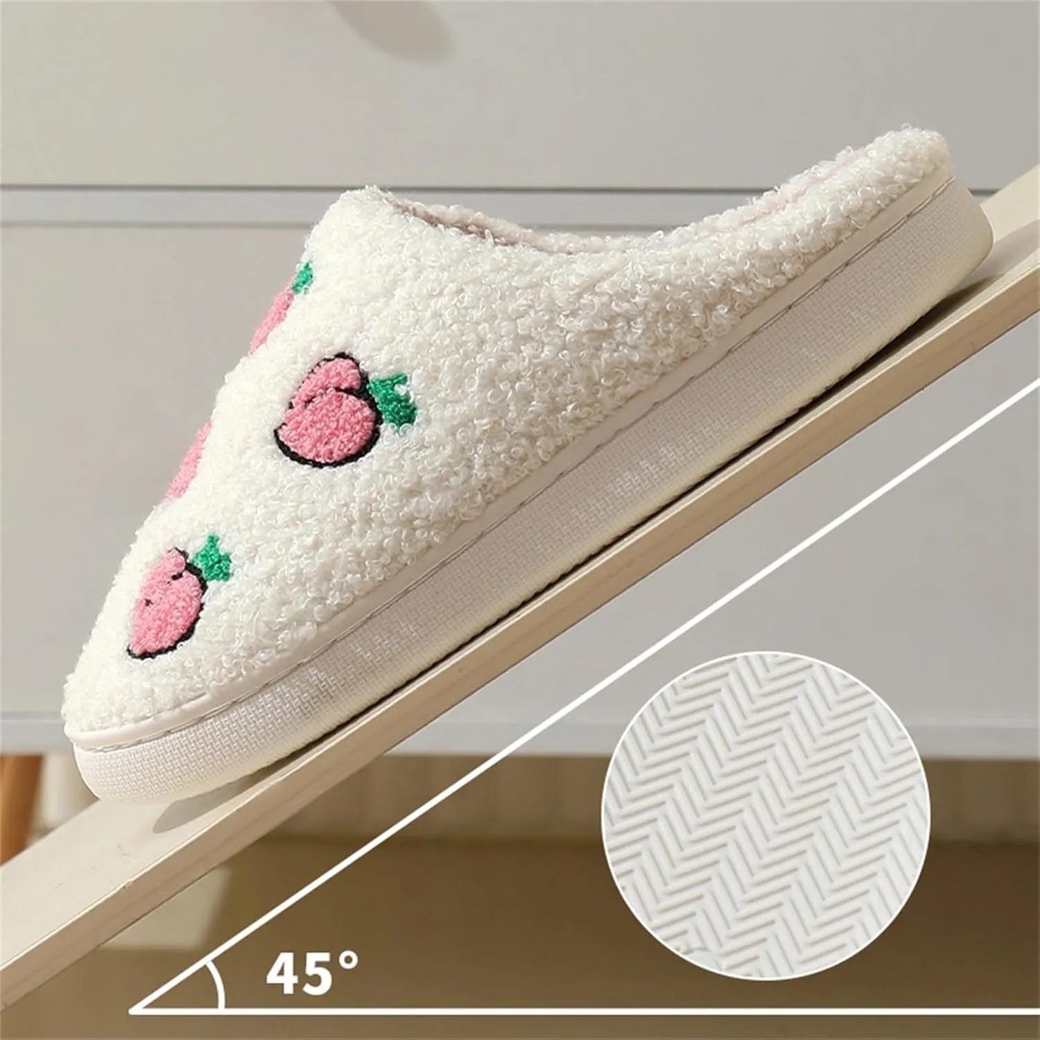 Women Slippers Cute House Slippers Strawberry Slippers Comfy Soft Bedroom Shoes Warm Fuzzy Slip-On Slippers Indoor Non-slip Plush Bedroom Slippers, E-24TX001