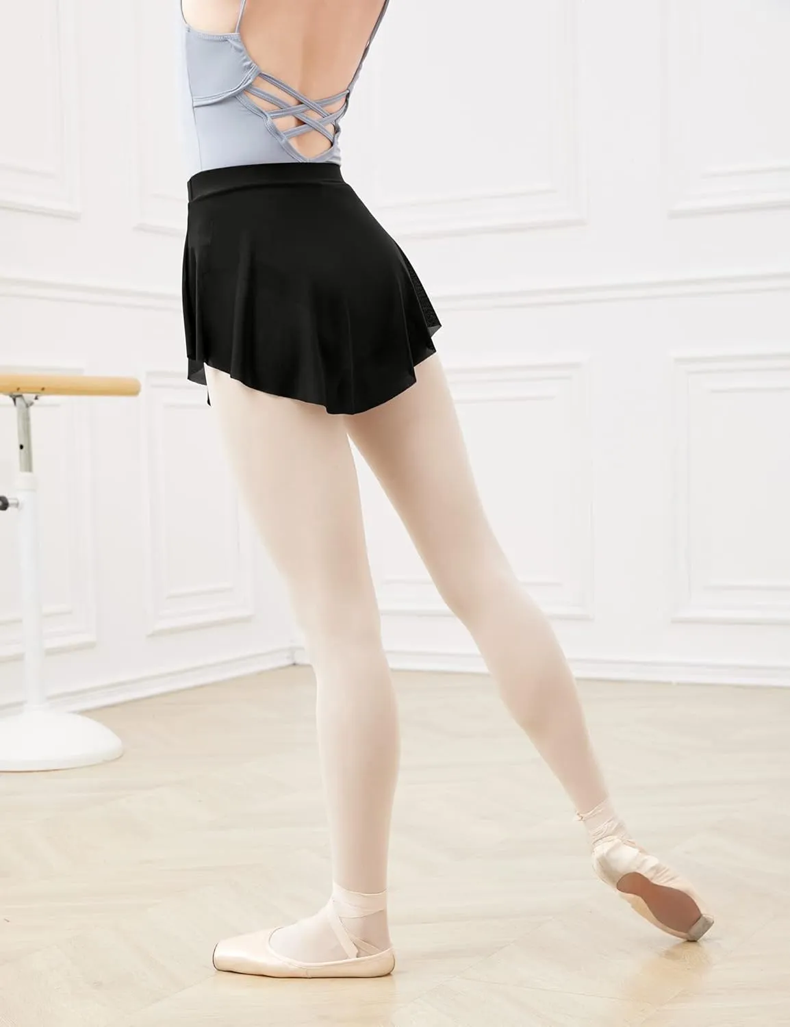 Women Soft Mesh Side Split Short Ballet Dance Skirt