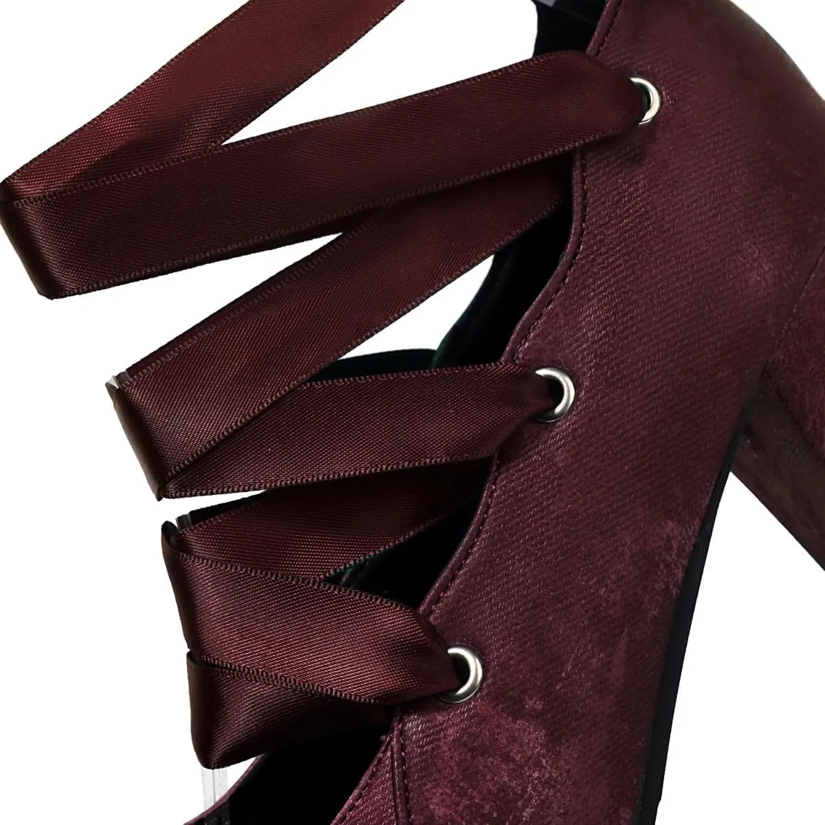 Women Velvet Chunky High Heels Pumps Round Toe Ballet Pumps Bow Strappy 3 inch Block Heel Dress Shoes Elegant Lace Up Dress Shoes Cross Strap Party Evening Heels 4-11 M US