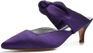 Women Wedding High Heels Satin Closed Toe Ribbon Tie Ballet Pumps Pointed Toe Wedding Bridal Party Dress Pumps Heeled Mules Strappy Slip on Dressy Wedding Bridal Sandals
