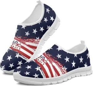 Women's American Flag Sneaker Slip On Low Top Soft Casual Breathable Mesh Outdoor Lightweight Flat Walking Sneaker