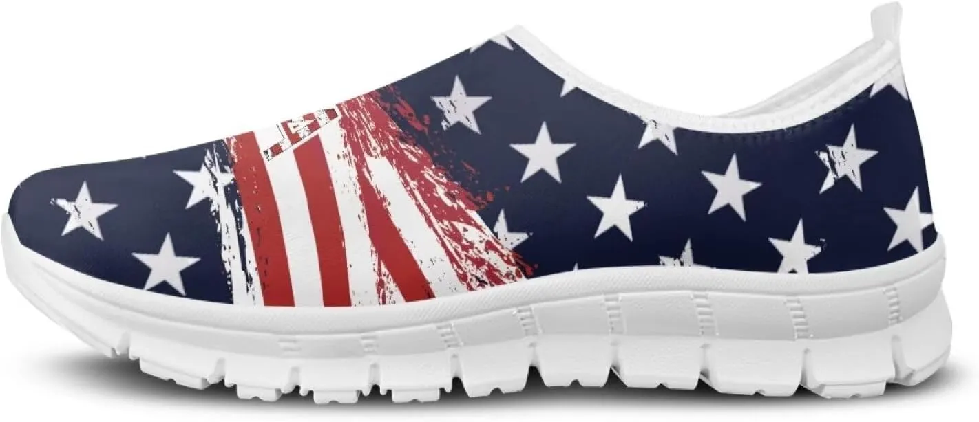 Women's American Flag Sneaker Slip On Low Top Soft Casual Breathable Mesh Outdoor Lightweight Flat Walking Sneaker