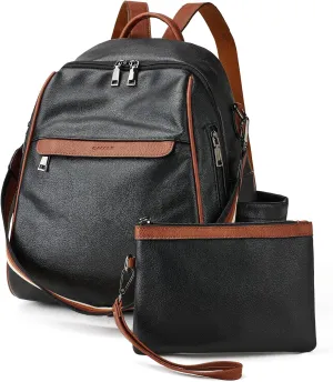 Womens Backpack Purse Leather: Fashion Convertible Ladies Shoulder Bag Travel Women Backpack Purse with Wristlet