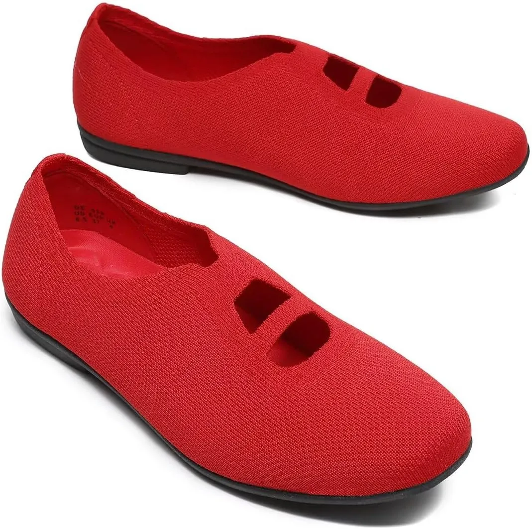 Women's Ballet Flat Knit Dressy Shoes Comfort Walking Work Slip-on Flats Ballerina Office Driving Shoes Low Wedge