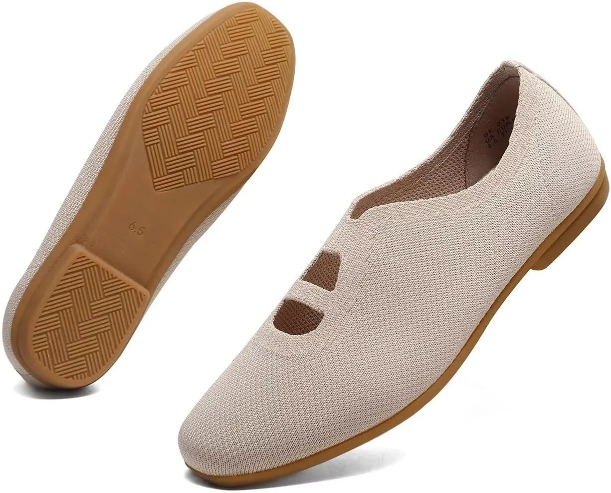 Women's Ballet Flat Knit Dressy Shoes Comfort Walking Work Slip-on Flats Ballerina Office Driving Shoes Low Wedge