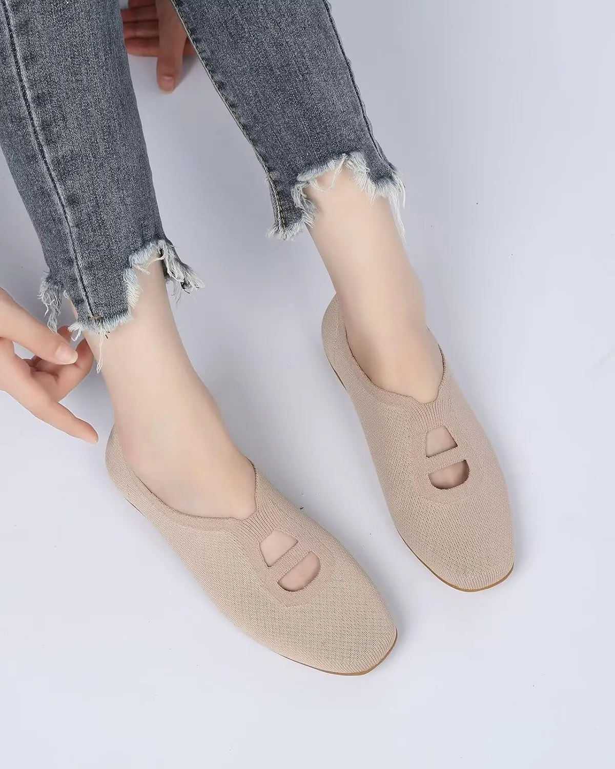Women's Ballet Flat Knit Dressy Shoes Comfort Walking Work Slip-on Flats Ballerina Office Driving Shoes Low Wedge