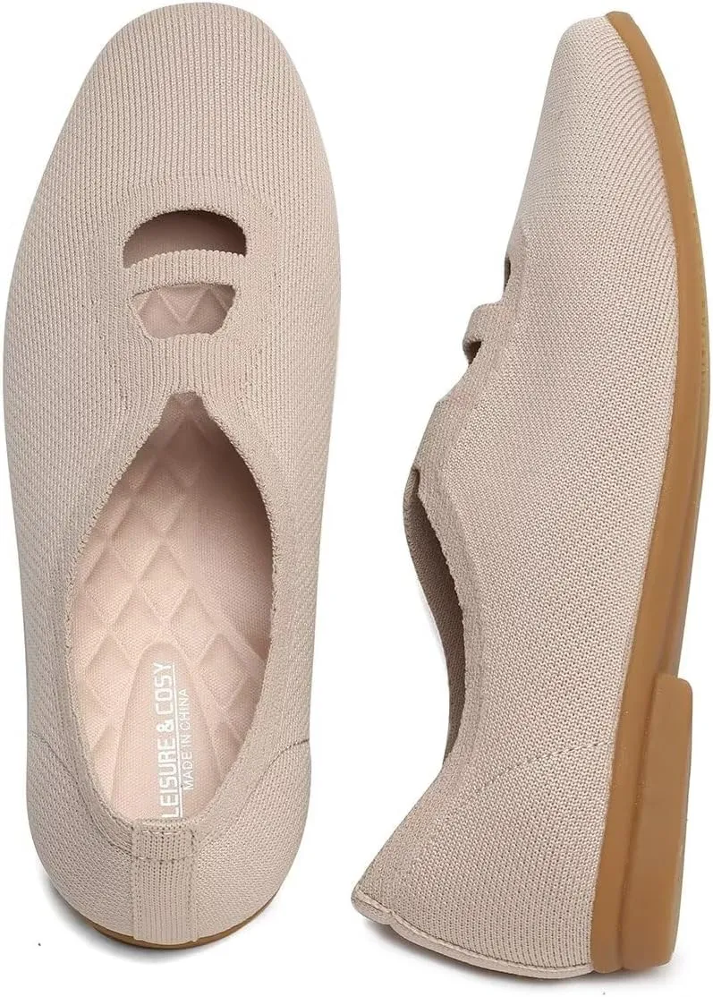 Women's Ballet Flat Knit Dressy Shoes Comfort Walking Work Slip-on Flats Ballerina Office Driving Shoes Low Wedge