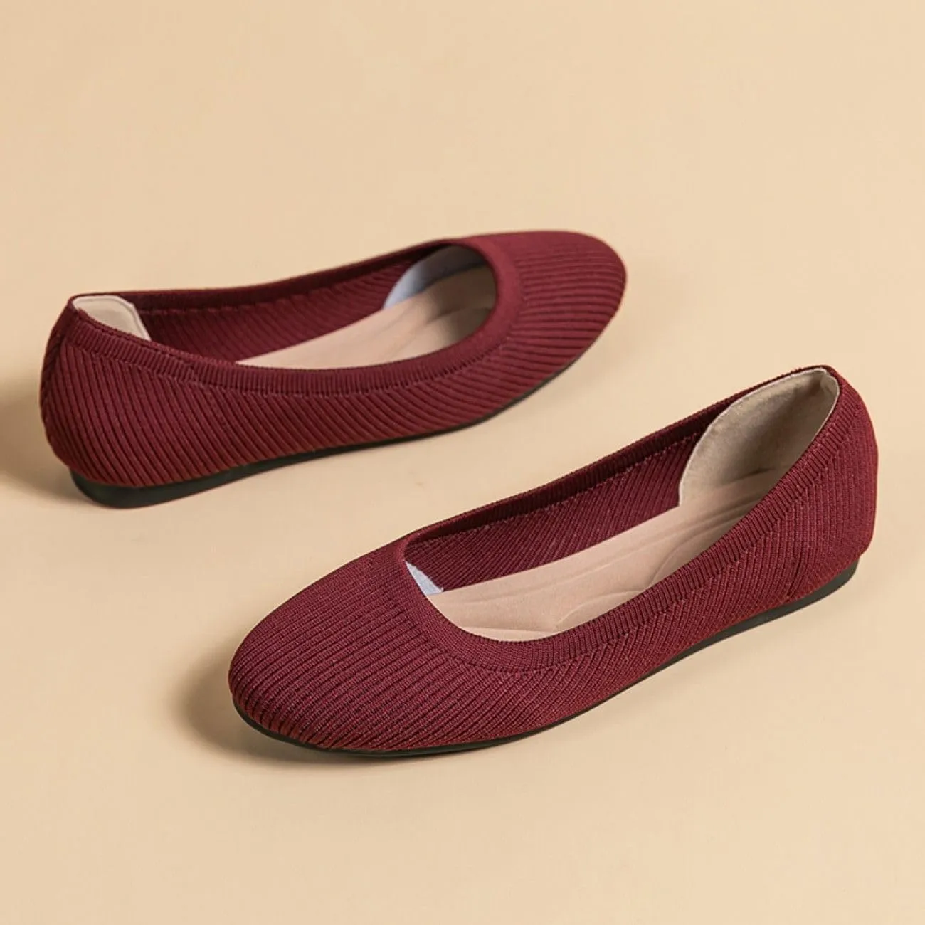Women's Ballet Flat Shoes Casual Strap Knit Flats Round Toe Wedding Flats