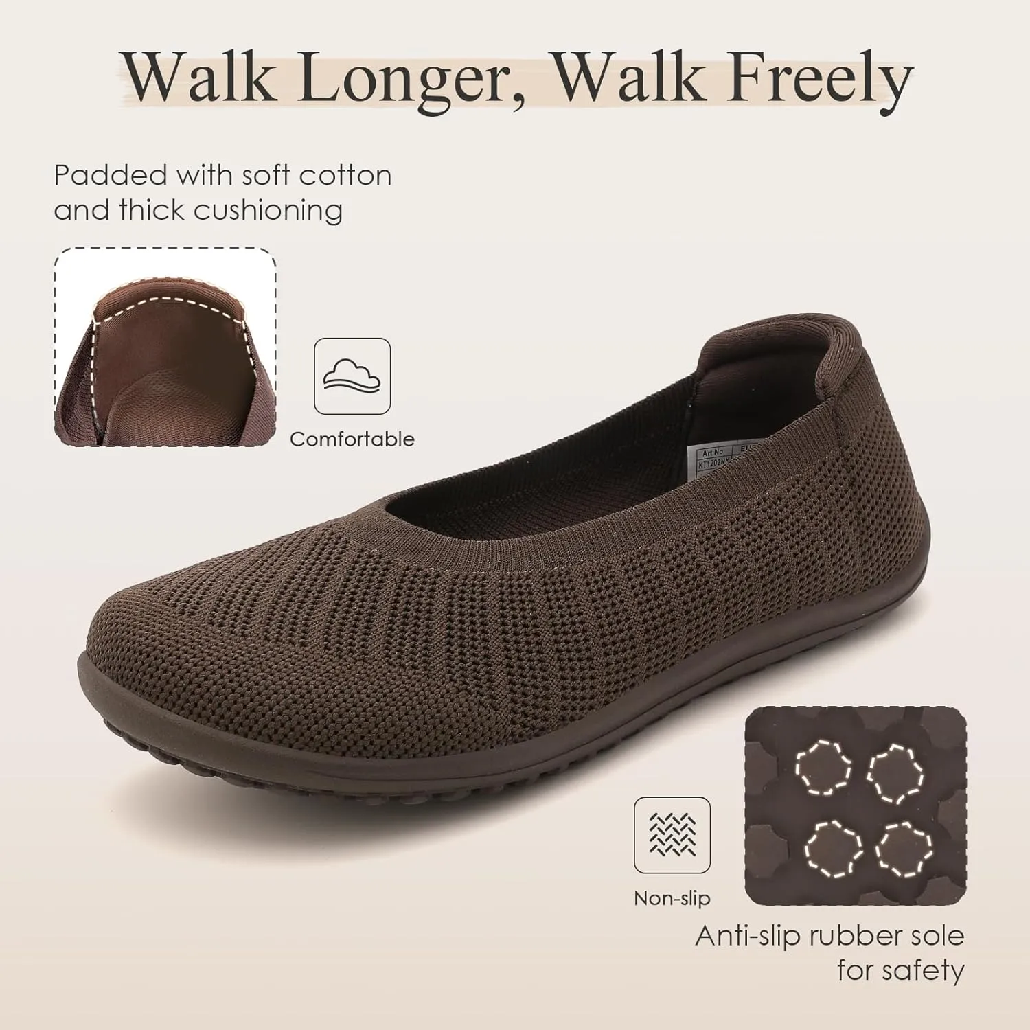 Women's Ballet Flats Wide Toe Box Barefoot Dress Shoes Knit Flat Comfortable Casual Walking Shoe Minimalist Zero Drop Slip On