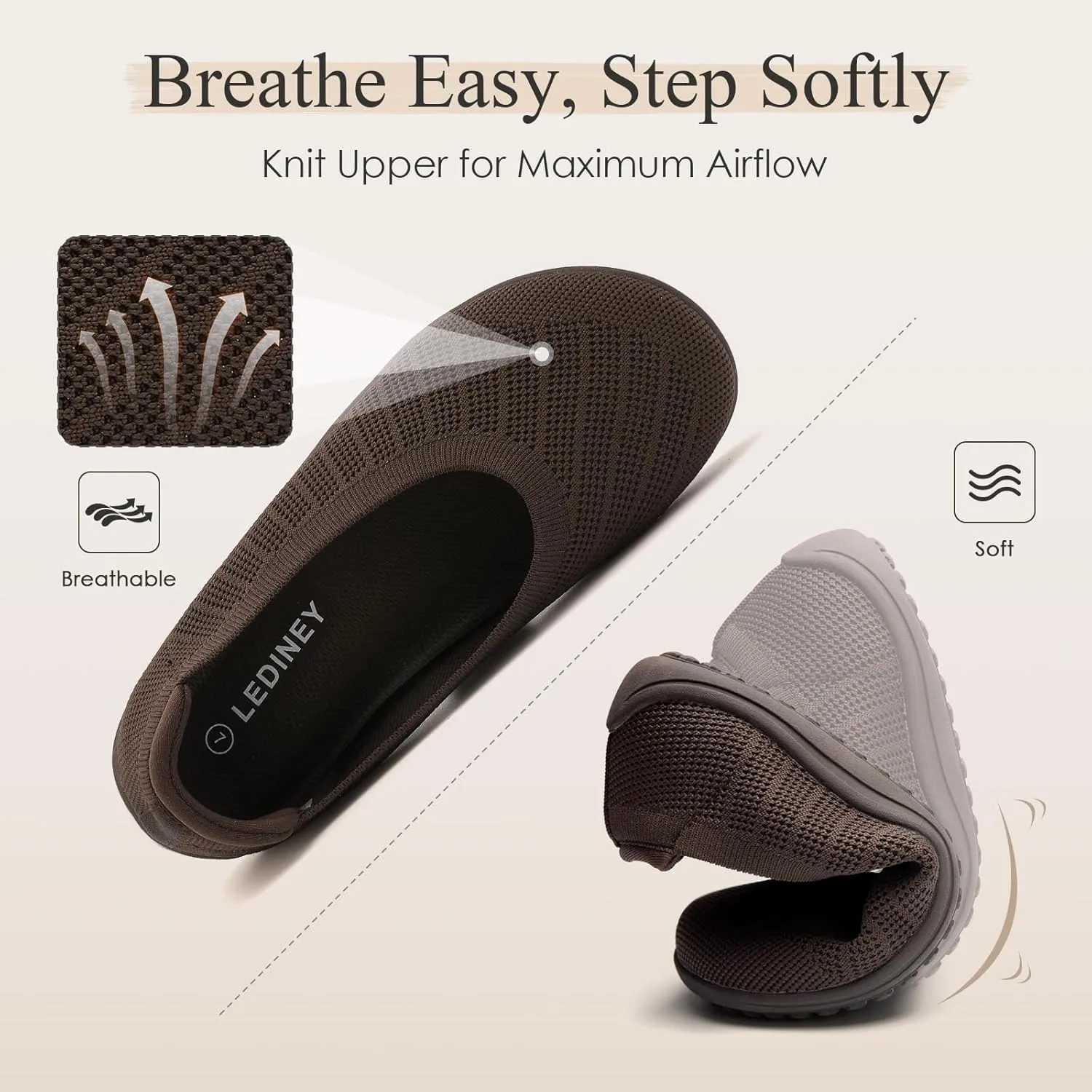 Women's Ballet Flats Wide Toe Box Barefoot Dress Shoes Knit Flat Comfortable Casual Walking Shoe Minimalist Zero Drop Slip On
