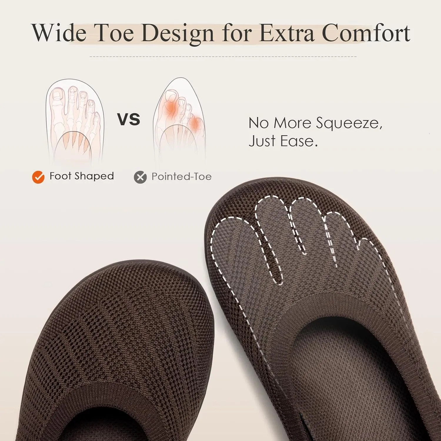 Women's Ballet Flats Wide Toe Box Barefoot Dress Shoes Knit Flat Comfortable Casual Walking Shoe Minimalist Zero Drop Slip On