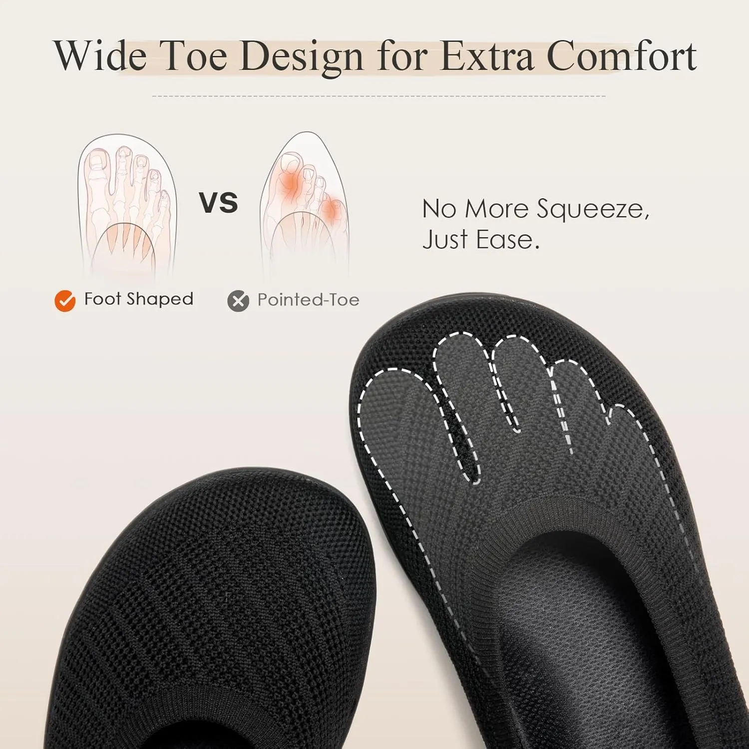 Women's Ballet Flats Wide Toe Box Barefoot Dress Shoes Knit Flat Comfortable Casual Walking Shoe Minimalist Zero Drop Slip On