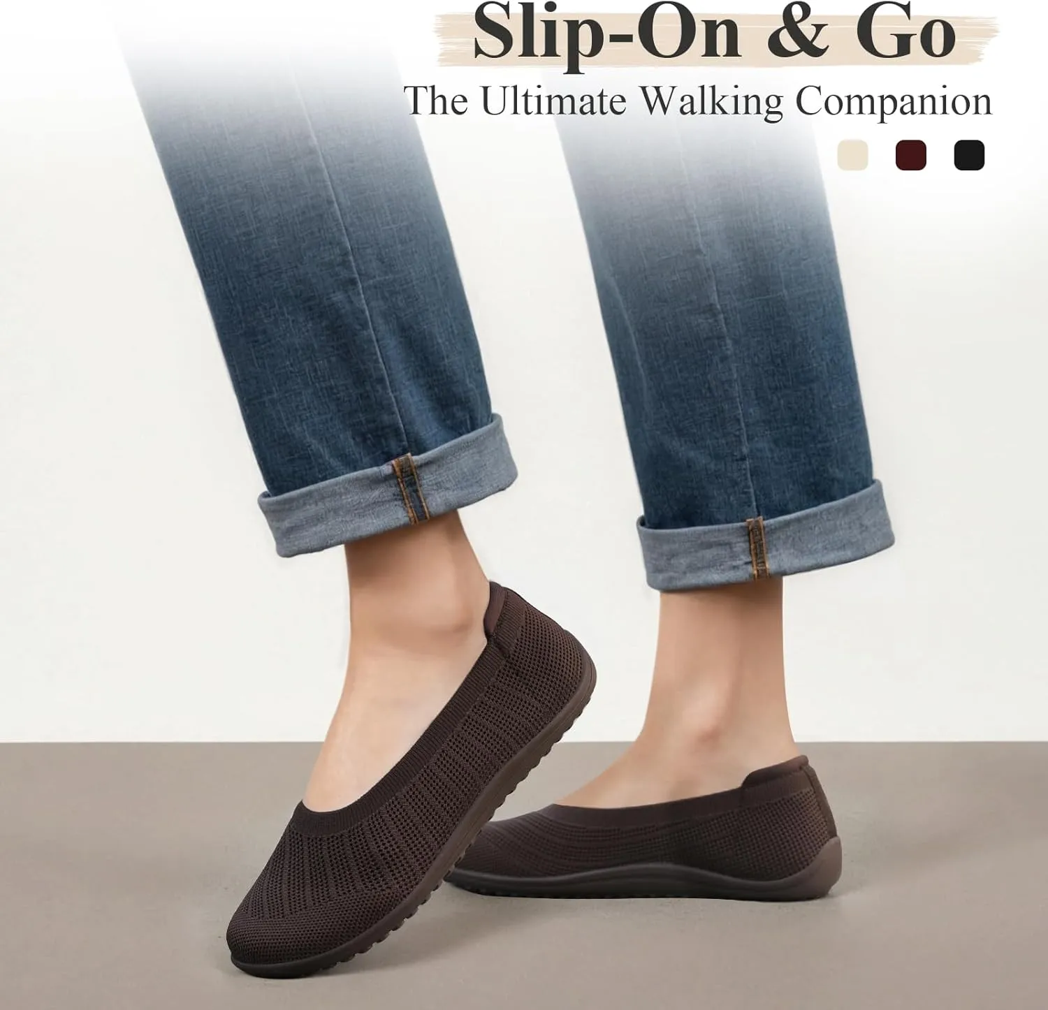 Women's Ballet Flats Wide Toe Box Barefoot Dress Shoes Knit Flat Comfortable Casual Walking Shoe Minimalist Zero Drop Slip On