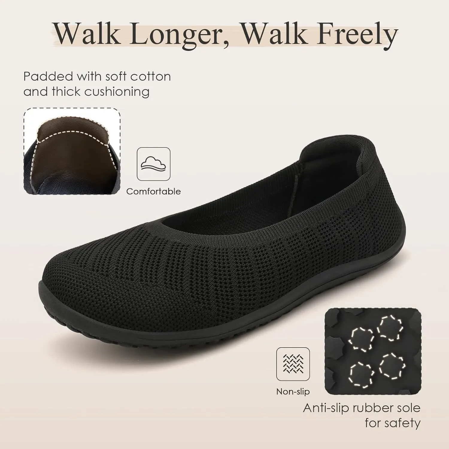 Women's Ballet Flats Wide Toe Box Barefoot Dress Shoes Knit Flat Comfortable Casual Walking Shoe Minimalist Zero Drop Slip On