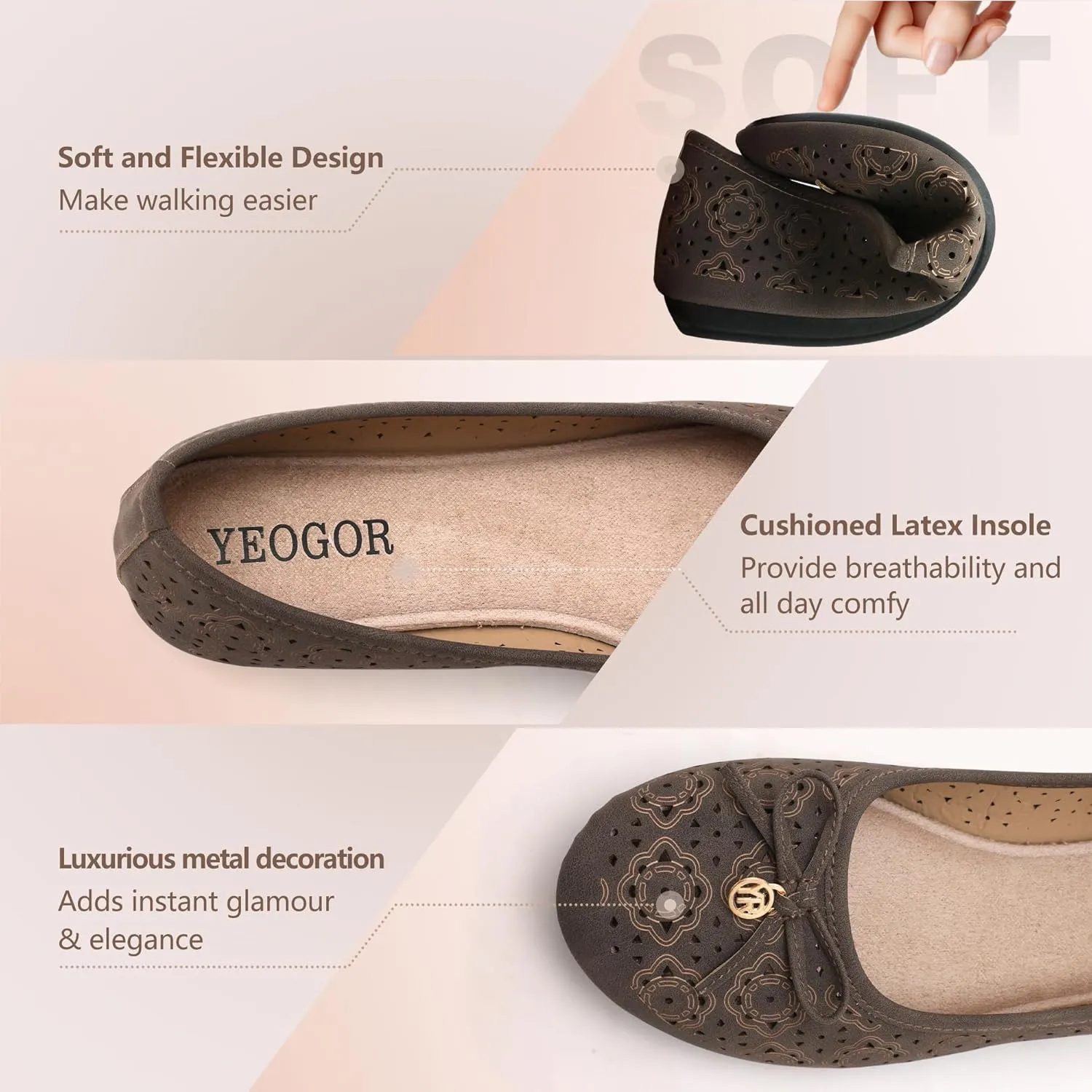 Women's Ballet Shoes Comfortable Slip on Round Toe Flat Casual Shoes for Walking, Driving, Dressy