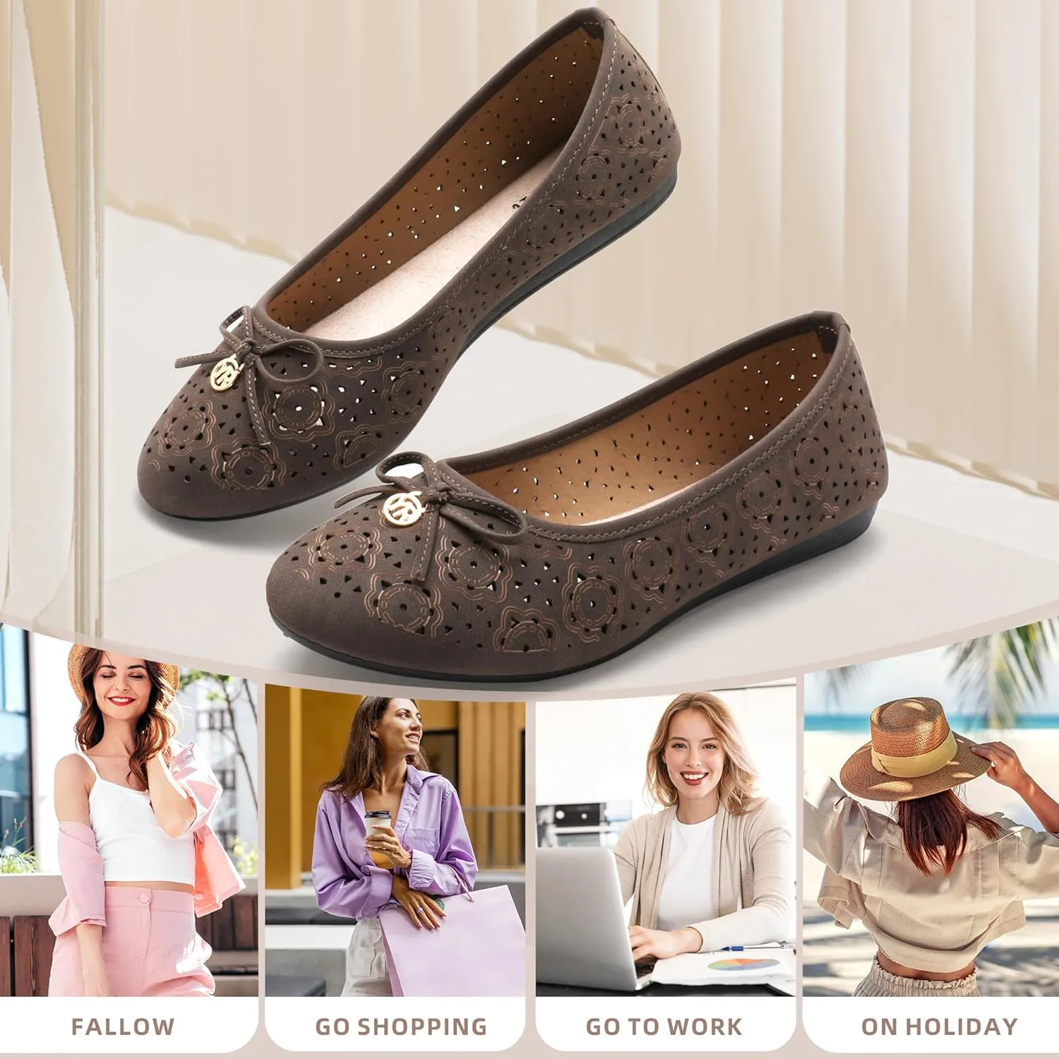 Women's Ballet Shoes Comfortable Slip on Round Toe Flat Casual Shoes for Walking, Driving, Dressy