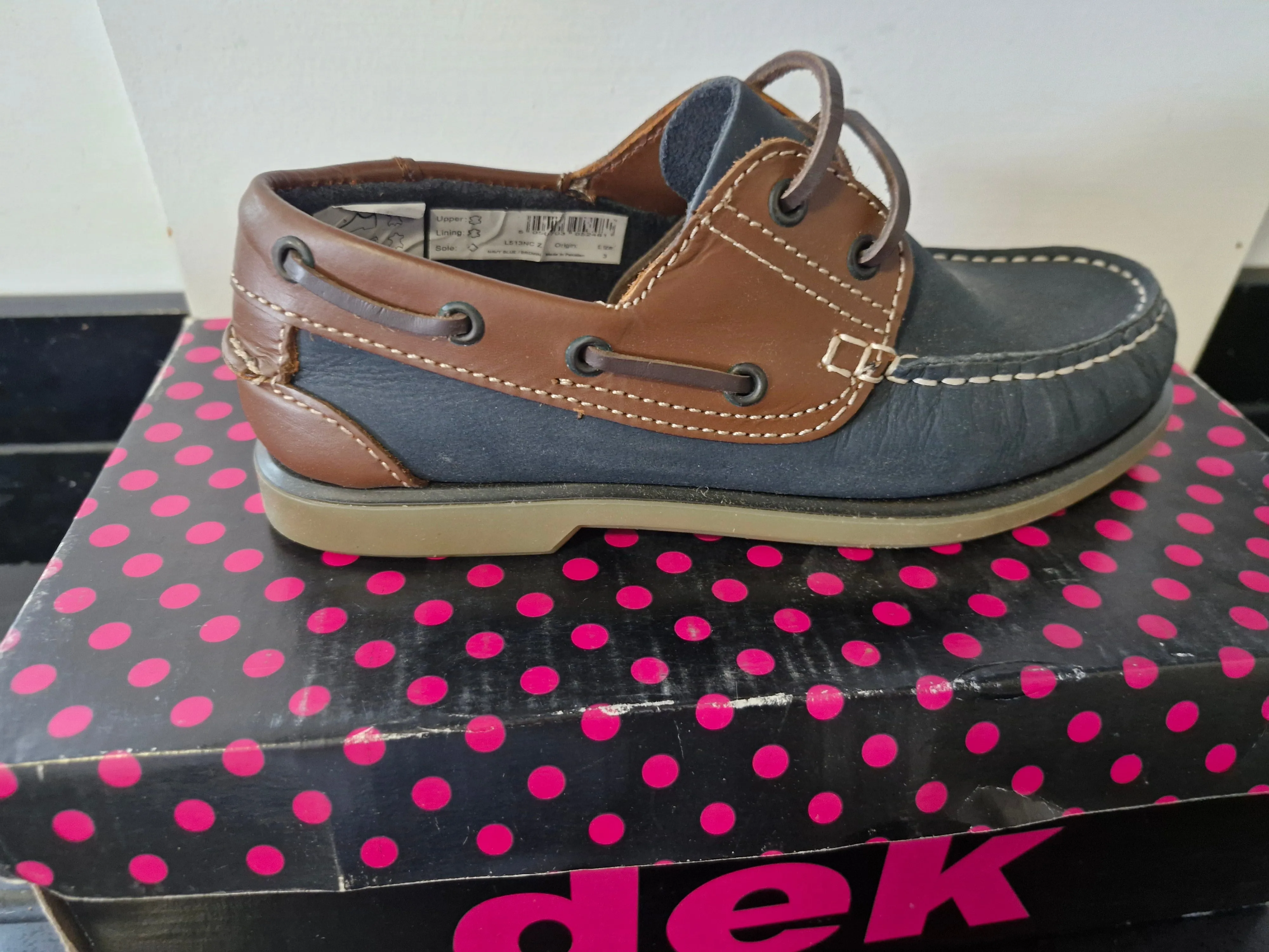 Womens Boat Shoe by Dek - Navy Blue\Brown Lace Up Leather Boat Shoes (L513NC)