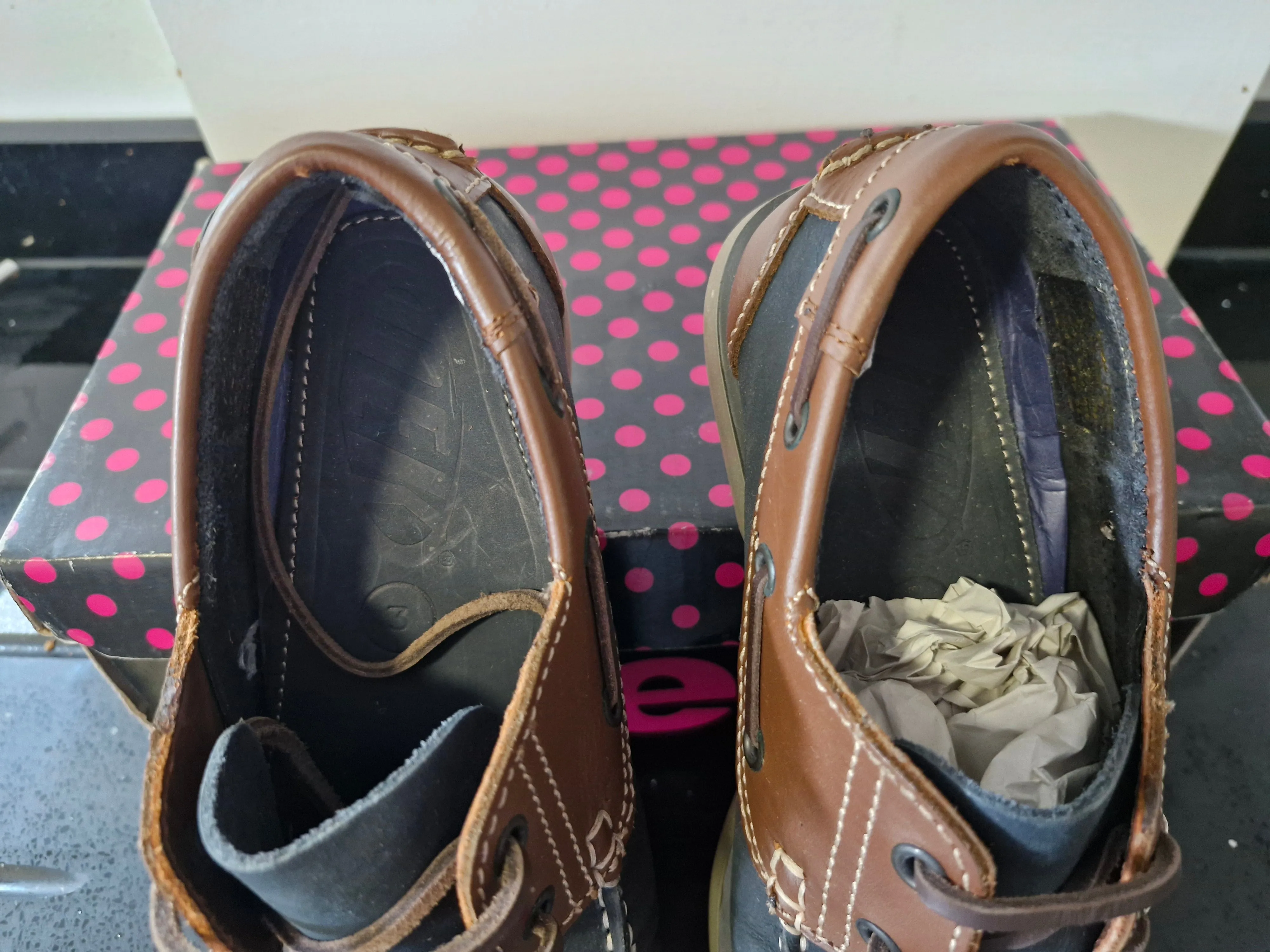 Womens Boat Shoe by Dek - Navy Blue\Brown Lace Up Leather Boat Shoes (L513NC)