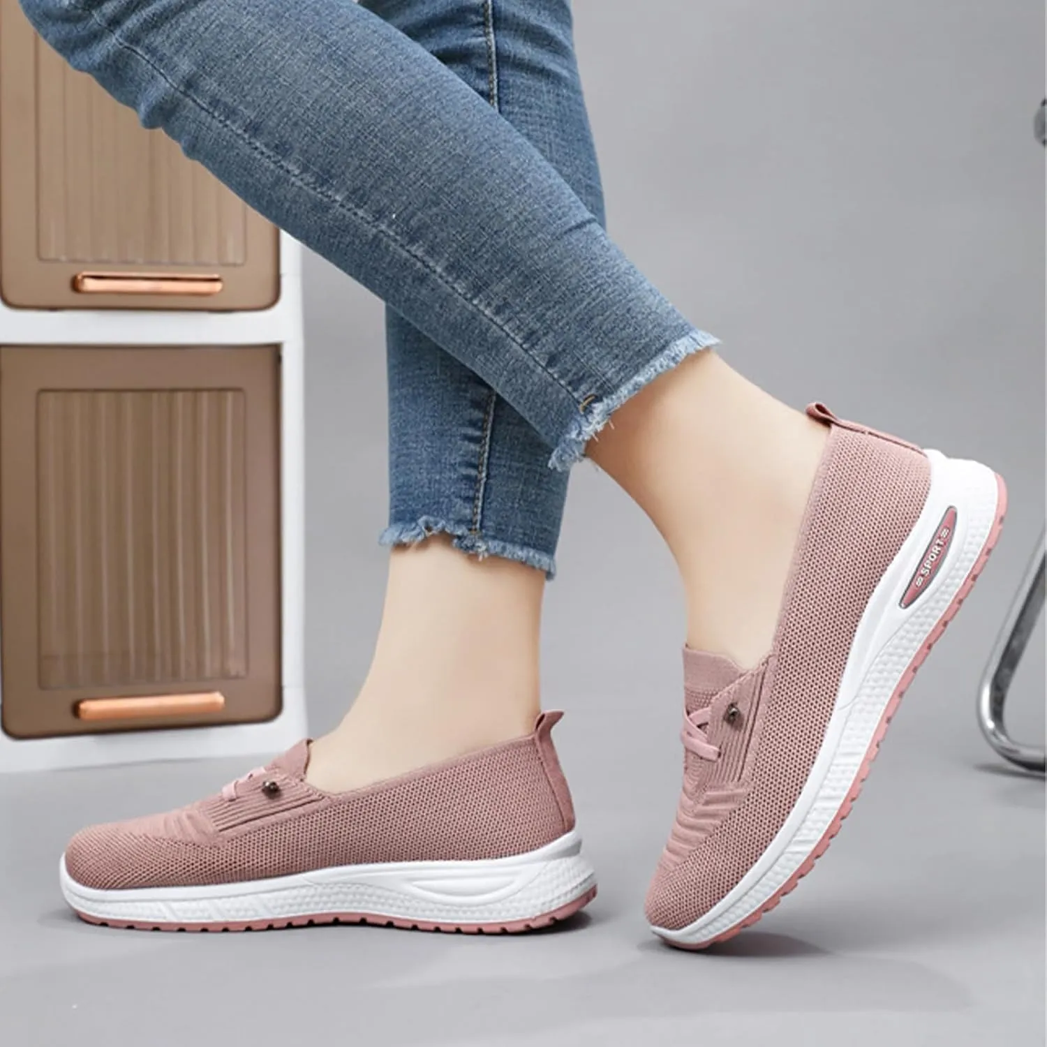 Women's Breathable Knitted Mesh Slip-On Loafers Lace Up Lightweight Orthopedic Low Top Soft Sole Sneakers Platform Non-Slip Outdoor Sport Tennis Shoes