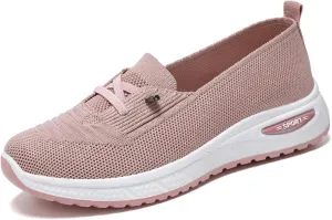 Women's Breathable Knitted Mesh Slip-On Loafers Lace Up Lightweight Orthopedic Low Top Soft Sole Sneakers Platform Non-Slip Outdoor Sport Tennis Shoes