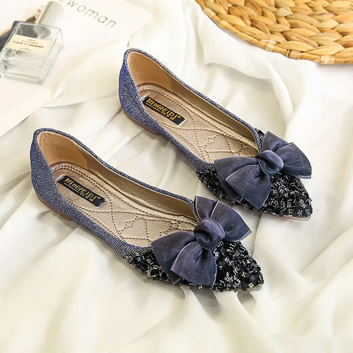 Women's Classic Bow-Knot Square Toe Ballerina Ballet Flats Slip on Dress Party Flat Shoes