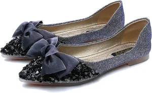Women's Classic Bow-Knot Square Toe Ballerina Ballet Flats Slip on Dress Party Flat Shoes