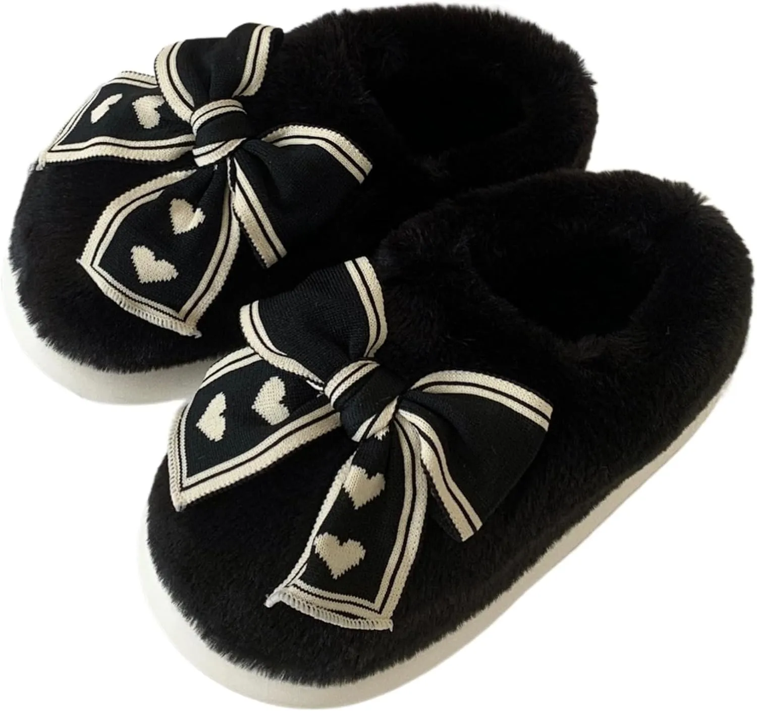 Women's Cute Bowknot Fuzzy Plush Slippers for Winter Indoor Slip-Ons