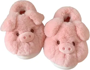Women's Cute Piggy Plush Slippers for Winter, Indoor Fuzzy Slip-on Home Shoes