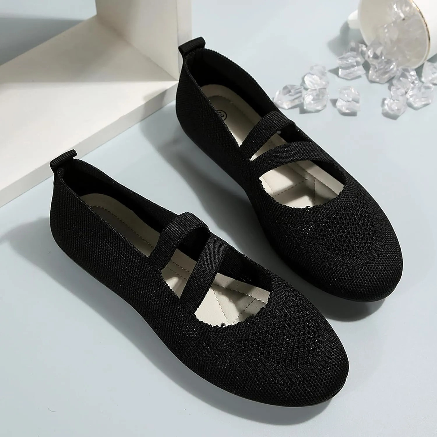 Women's Flat Ballet Shoes Knit Flat Shoes Round Toe Slip on Women Flats for Dressy Casual Office Work Wedding