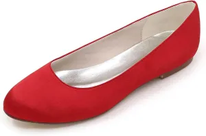Women's Flat Comfortable Round Toe Satin Closed Toe Slip On Faux Work Shoes,Cute Slip On Ballet Flat