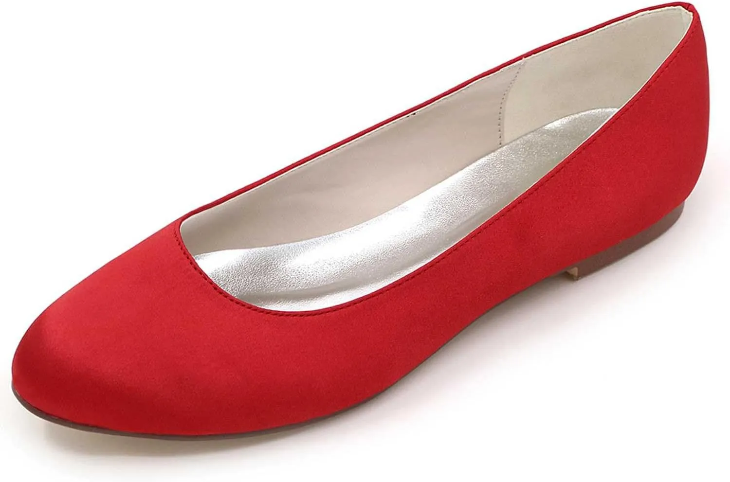 Women's Flat Comfortable Round Toe Satin Closed Toe Slip On Faux Work Shoes,Cute Slip On Ballet Flat