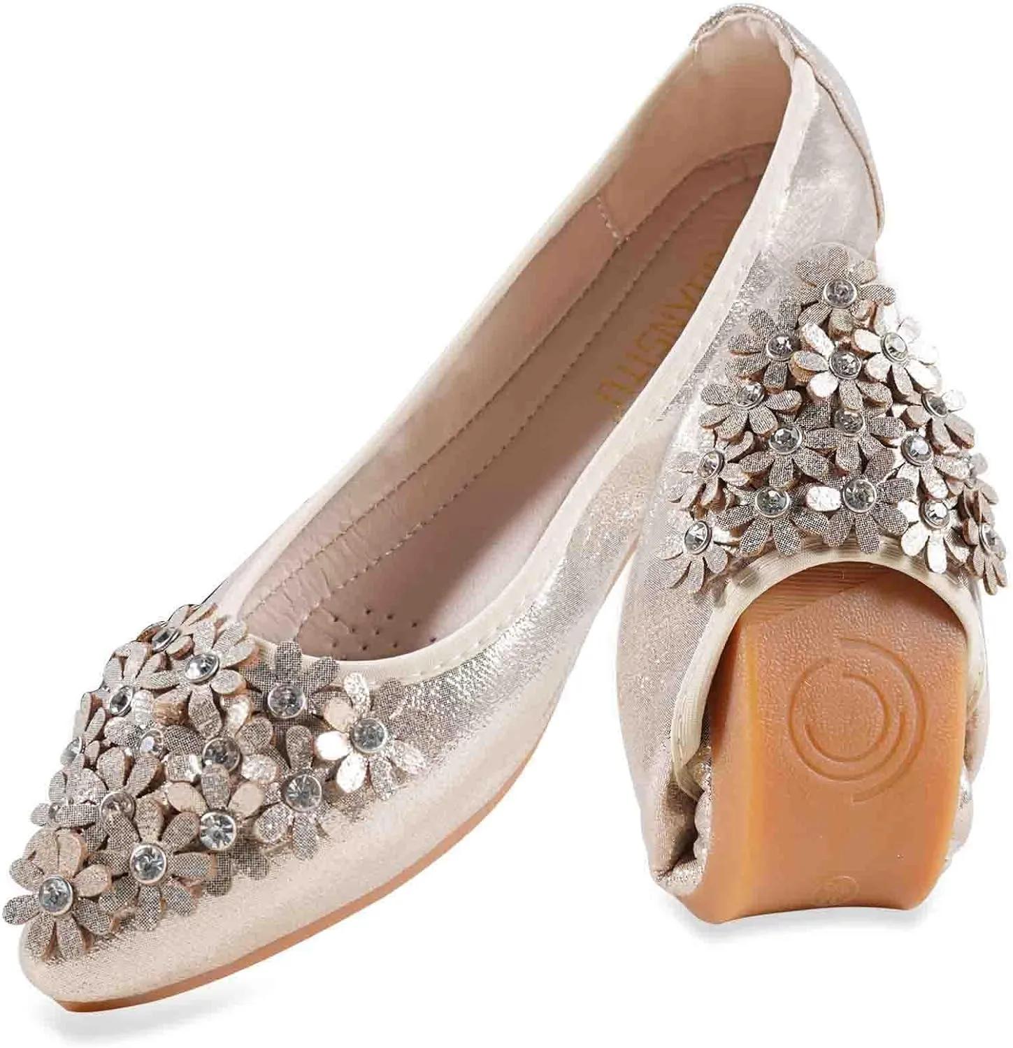 Women's Flats, Foldable Ballet Flats for Women, Flower Pionted Toe Comfort Light Weight Slip-On Dress Shoes