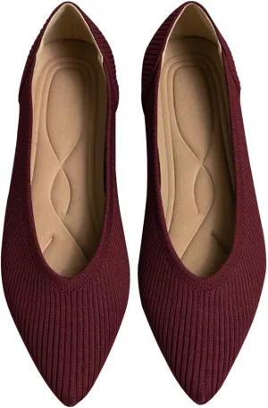 Women's Flats Shoes Pointed Toe Knit Ballet Comfortable Dressy Slip On Flat