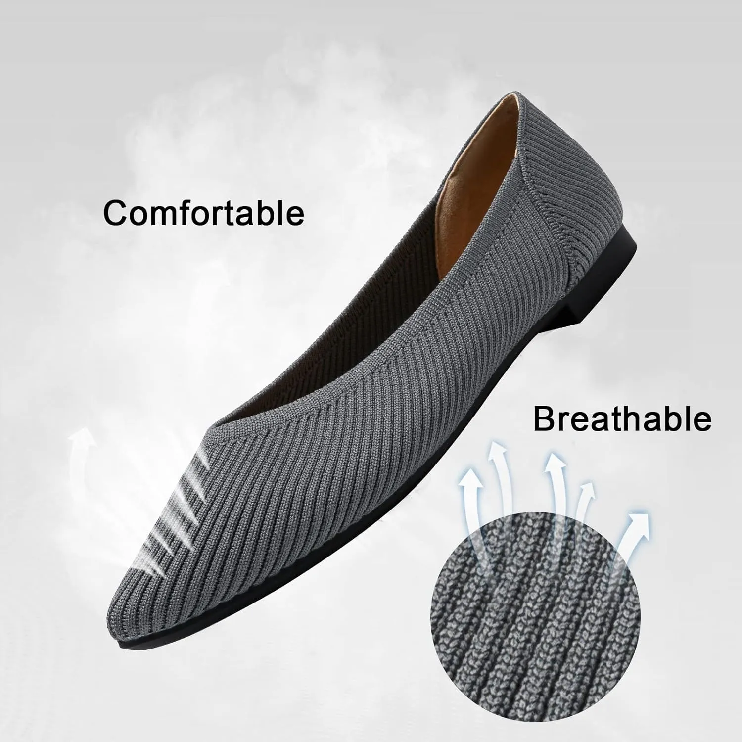 Women's Flats Shoes Pointed Toe Knit Ballet Comfortable Dressy Slip On Flat