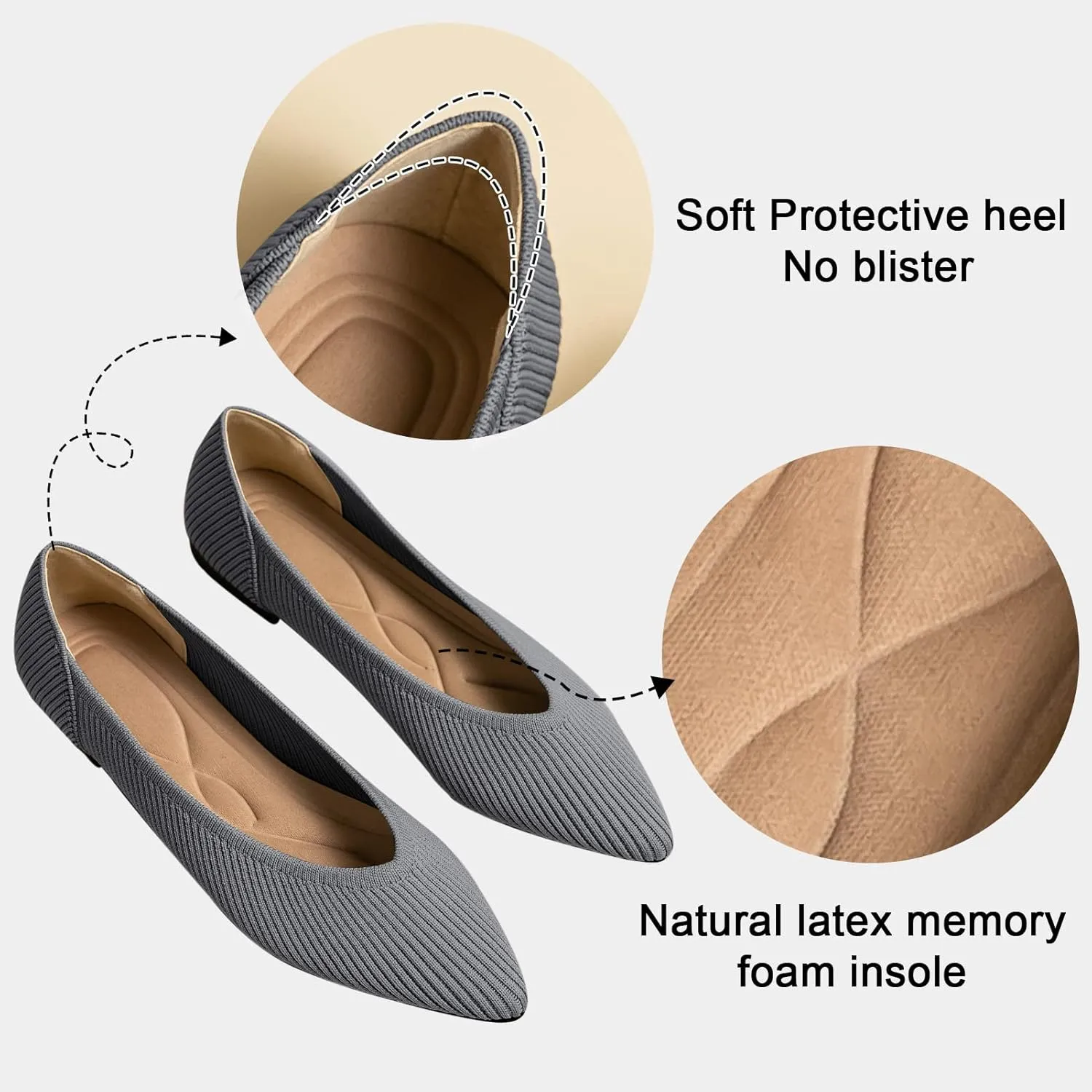 Women's Flats Shoes Pointed Toe Knit Ballet Comfortable Dressy Slip On Flat